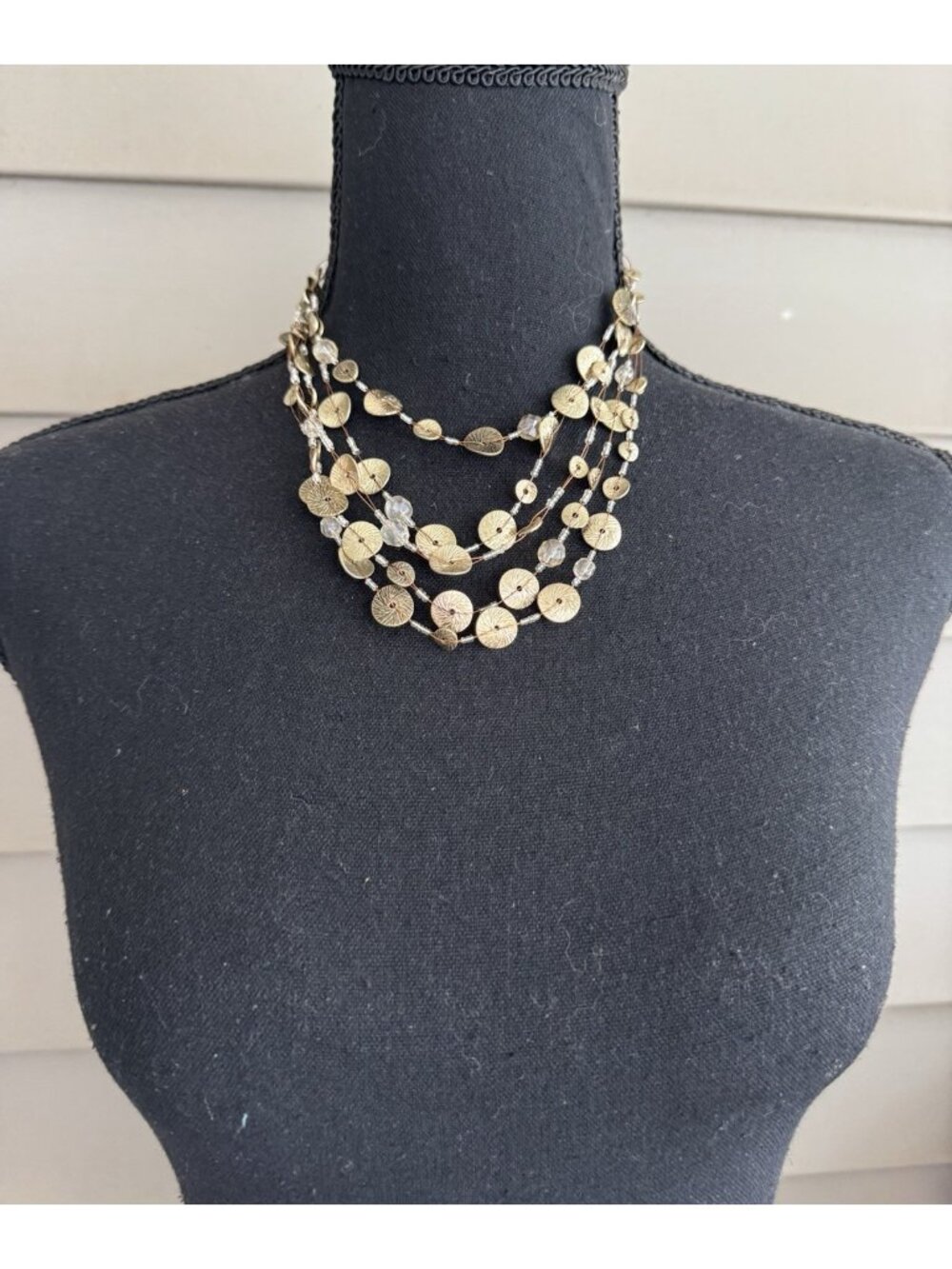 Chicos Gold Tone 16" 5 Layer Chain Seed Bead Beaded Charm Statement Necklace NEW - Picture 3 of 13